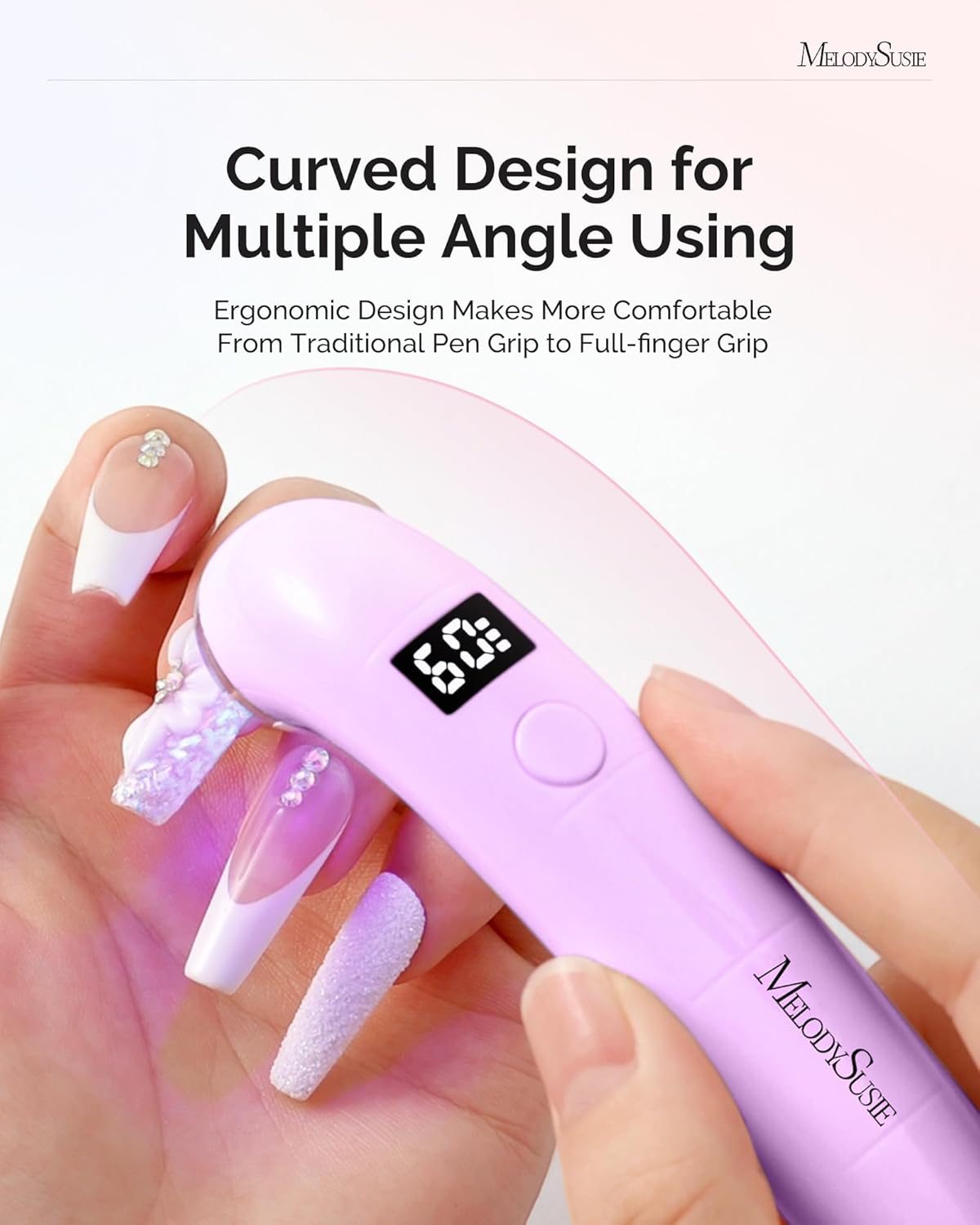 MelodySusie Ergonomic Handheld Cordless UV Nail Lamp - Rechargeable Mini LED Light with LCD Display & 2 Timers | Perfect for Soft Gels & Rhinestone Glue