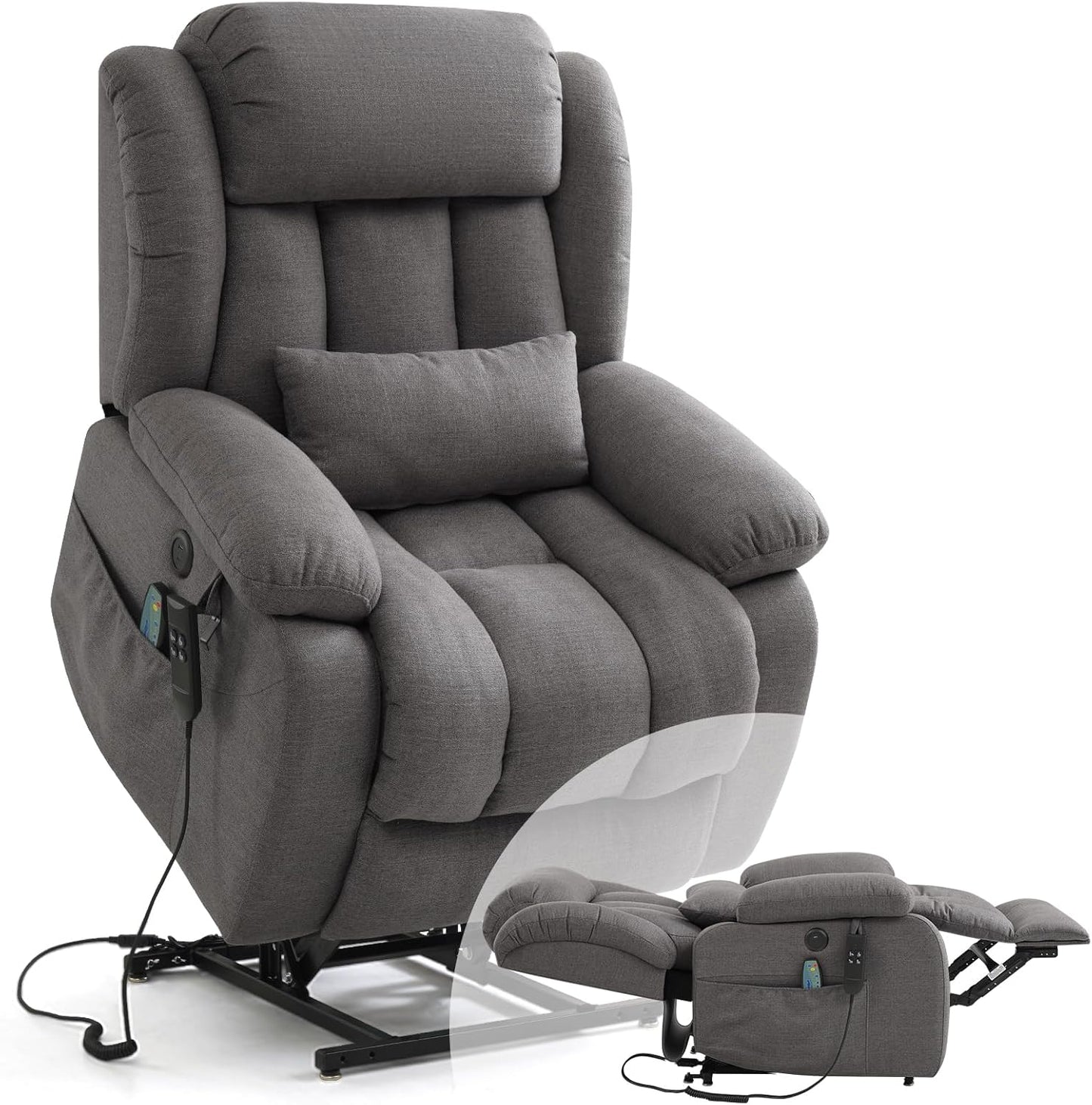 Infinite Position Lift Recliner Chair - Dual Motor Power with Massage & Heating | Extended Footrest, USB Ports, Remote Control, Beige Leather