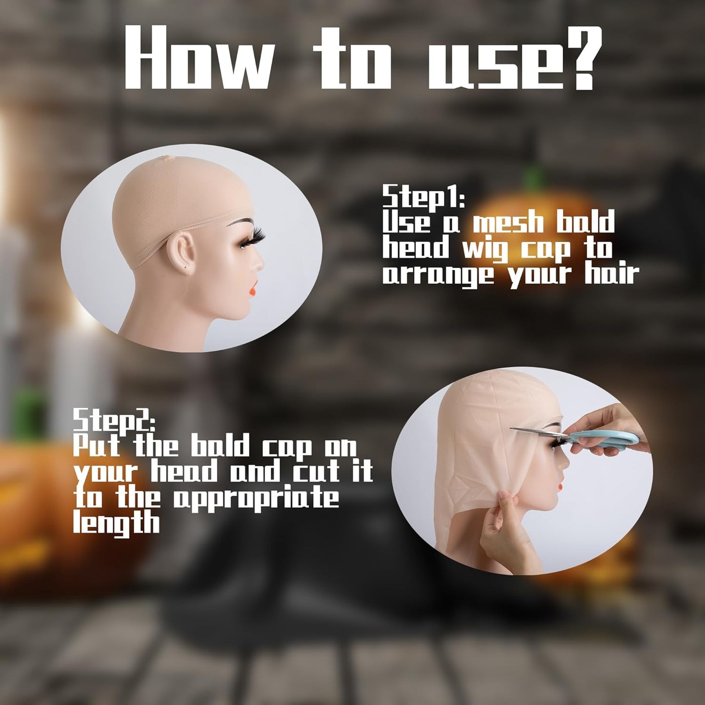 Bald Cap for Adults - 6 Piece Latex Wig Cap Costume Accessory for Halloween Parties | Black