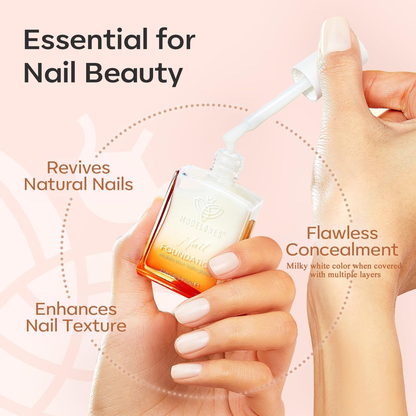 Nail Strengthener - Milky White Nail Polish for Damaged Nails | Quick Dry Hardener & Growth Formula, 15ml