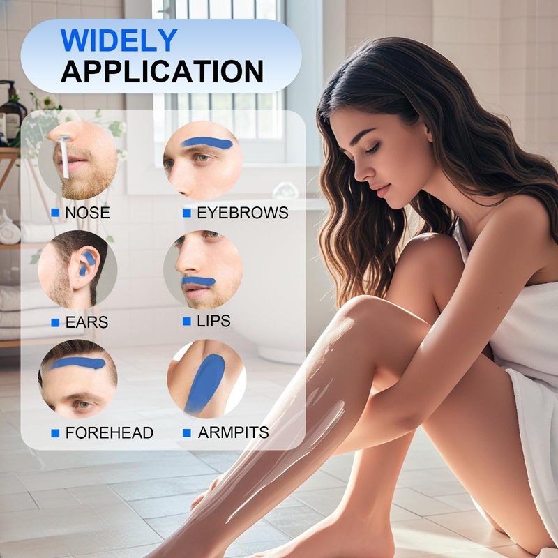 Nose Wax Kit Men, Painless Nose Ear Hair Removal Kit Including 100g Beads, 10 Applicators, 30 Hair Sticks, 10 Mustache and Care Oil, Portable Waxing Kit for Women Men (Blue)