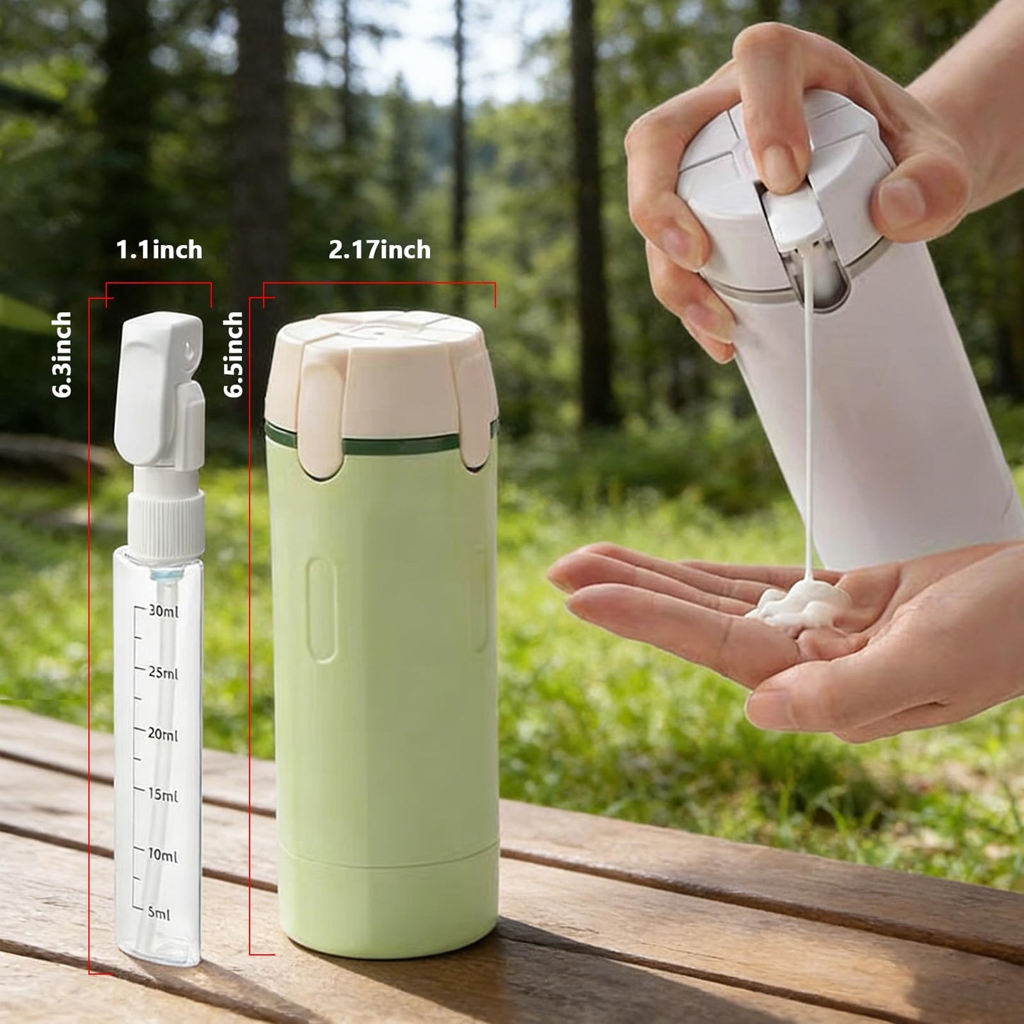 GOJWW 4 in 1 Travel Dispenser, Travel Bottles for Toiletries, Squeeze Leak Proof Dispenser Bottles with Scale and Label for Shampoo Lotion Shower Gel, Suitable for Travel, Camping and Gym(2 PC, Mixed)