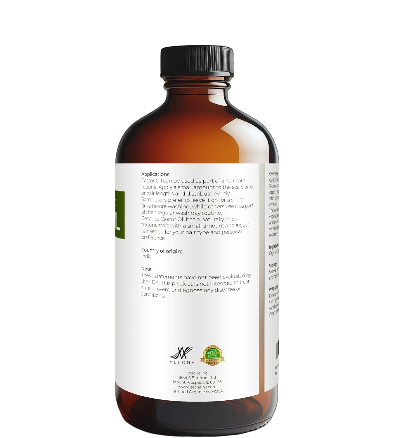 Organic Castor Oil - USDA Certified, Cold-Pressed, Hexane-Free | 16 fl oz Glass Bottle for Eyelash & Eyebrow Growth