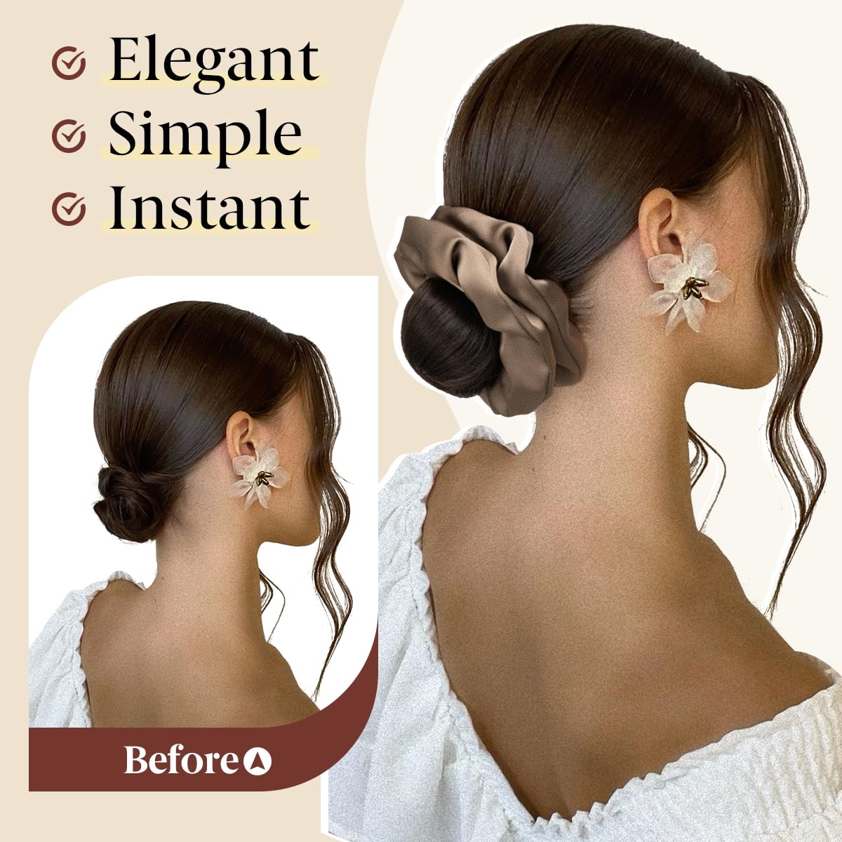 SARLA Small Sleek Claw Clip Hair Bun with Hair Scrunchies Hairpieces for Women Synthetic Elegant Updo Donut Chignon Ponytail Ease Use Grey Multi