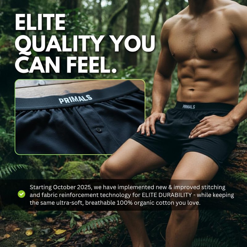 PRIMALS 100% Organic Cotton Boxers - Improves Testosterone & Fertility - Soft & Breathable - Midnight Black (3 Pack) (US, Alpha, Large, Regular, Regular, Midnight Black)