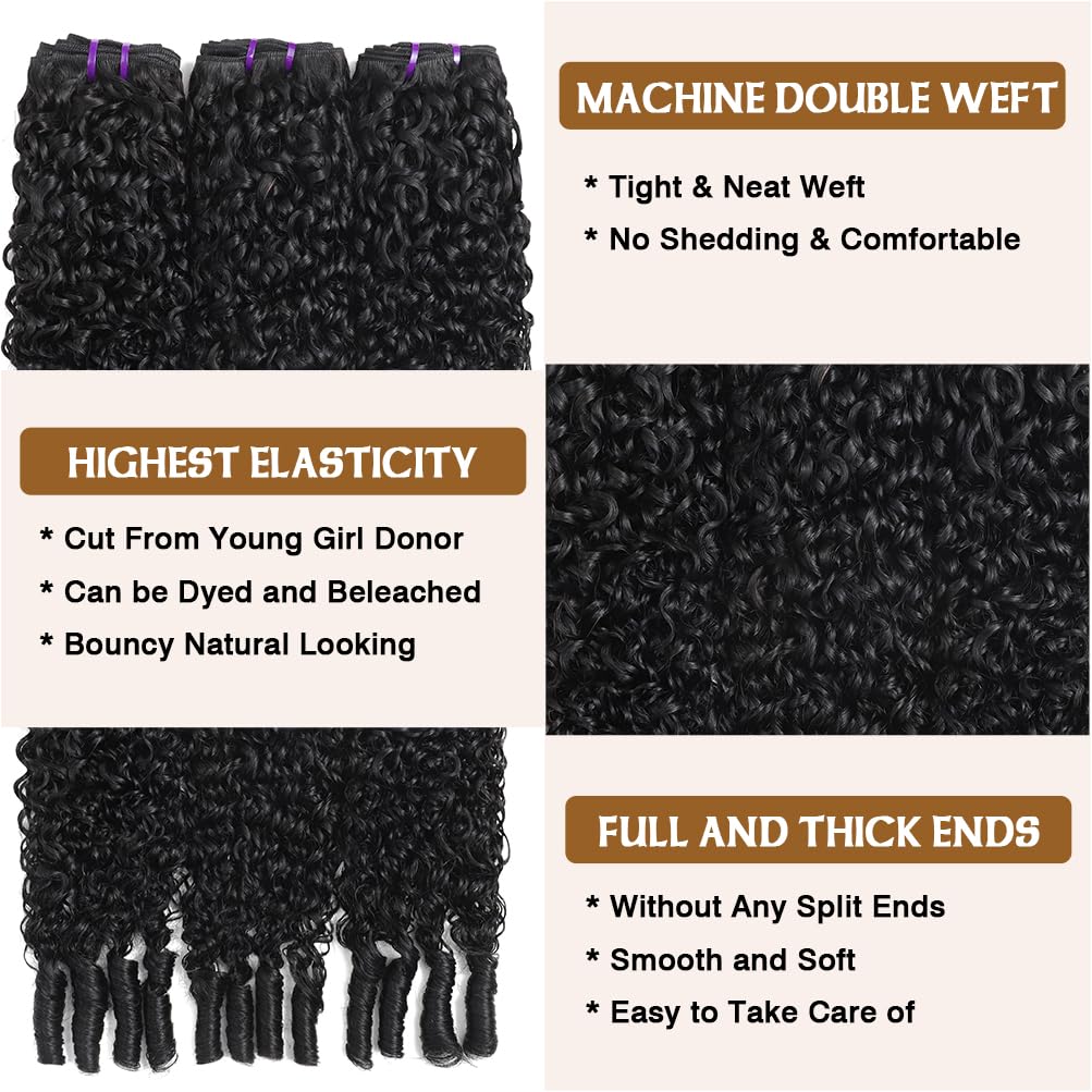Human Hair Bundles Burmese Curly20 22 24 26 Inches 3C4A Water Curly Hair Bundles with Spiral Curly End Real Human Hair 100% Unprocessed Virgin Remy Hair Quick Weave Natural Black