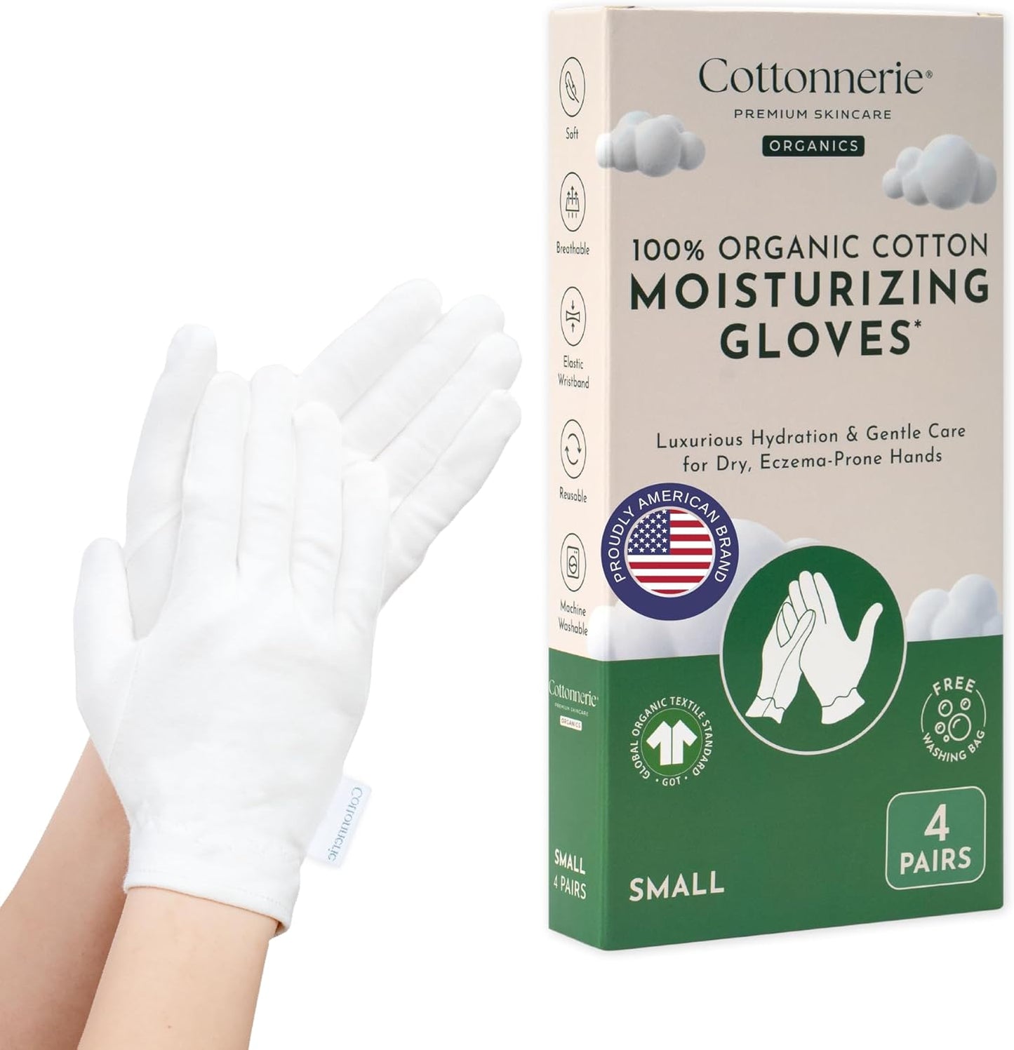 Cotton Moisturizing Gloves for Dry Hands - 4 Pairs Overnight Hand Care | Medium Size