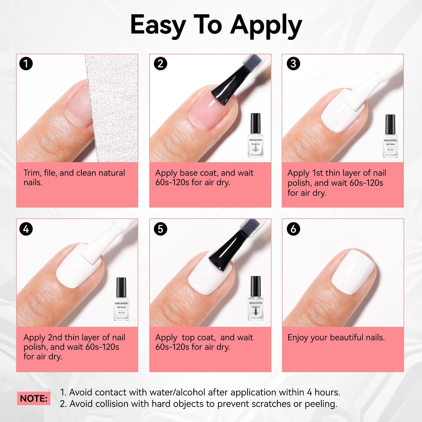 Nailshion White Nail Polish French Nail Art | Quick Dry Regular Nail Polish | 12-Free Vegan Rich in Castor Oil | Salon-Quality 108 Classic Snowy Toe Fingernail Polish DIY at Home