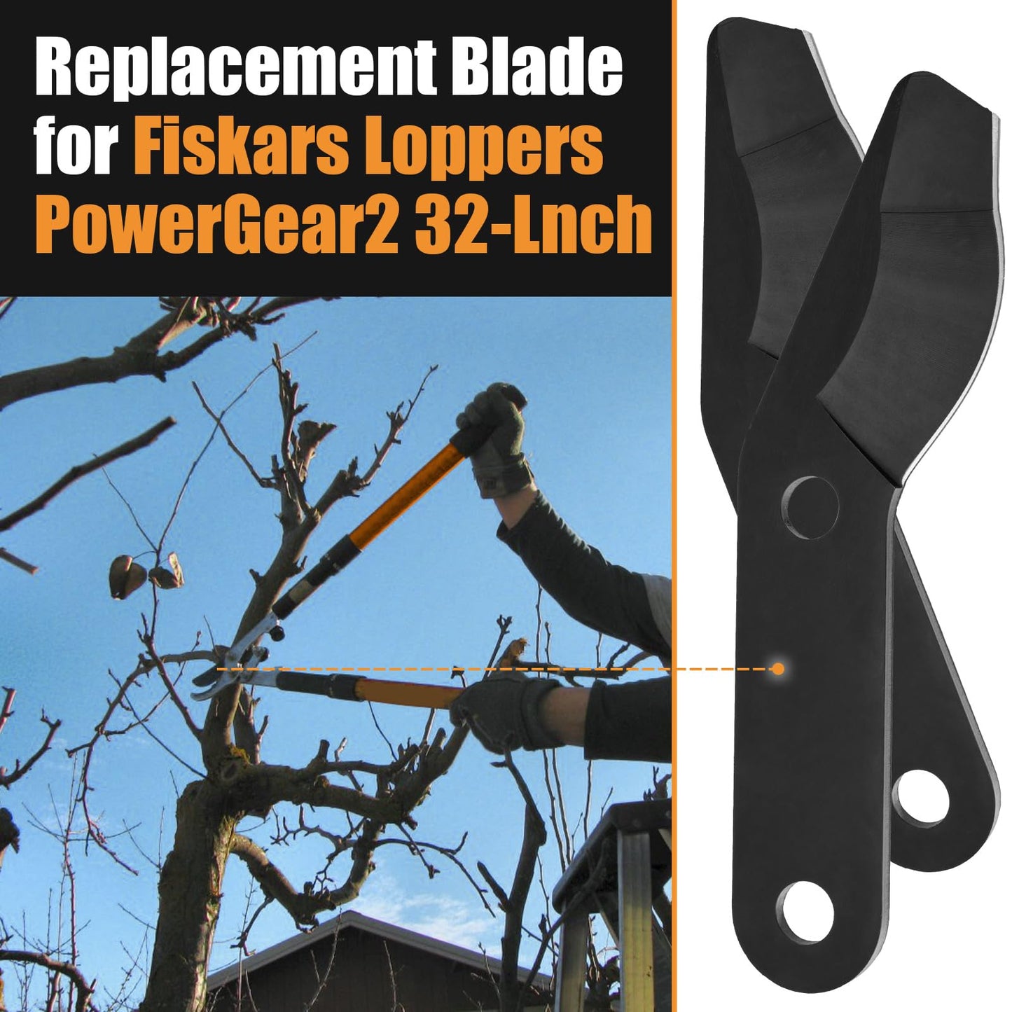 Steel Lopper Replacement Blade for 32 Inch Bypass Lopper, 2 PC Large Pruner Blades for Branch Cutting Gardening Tools, Black