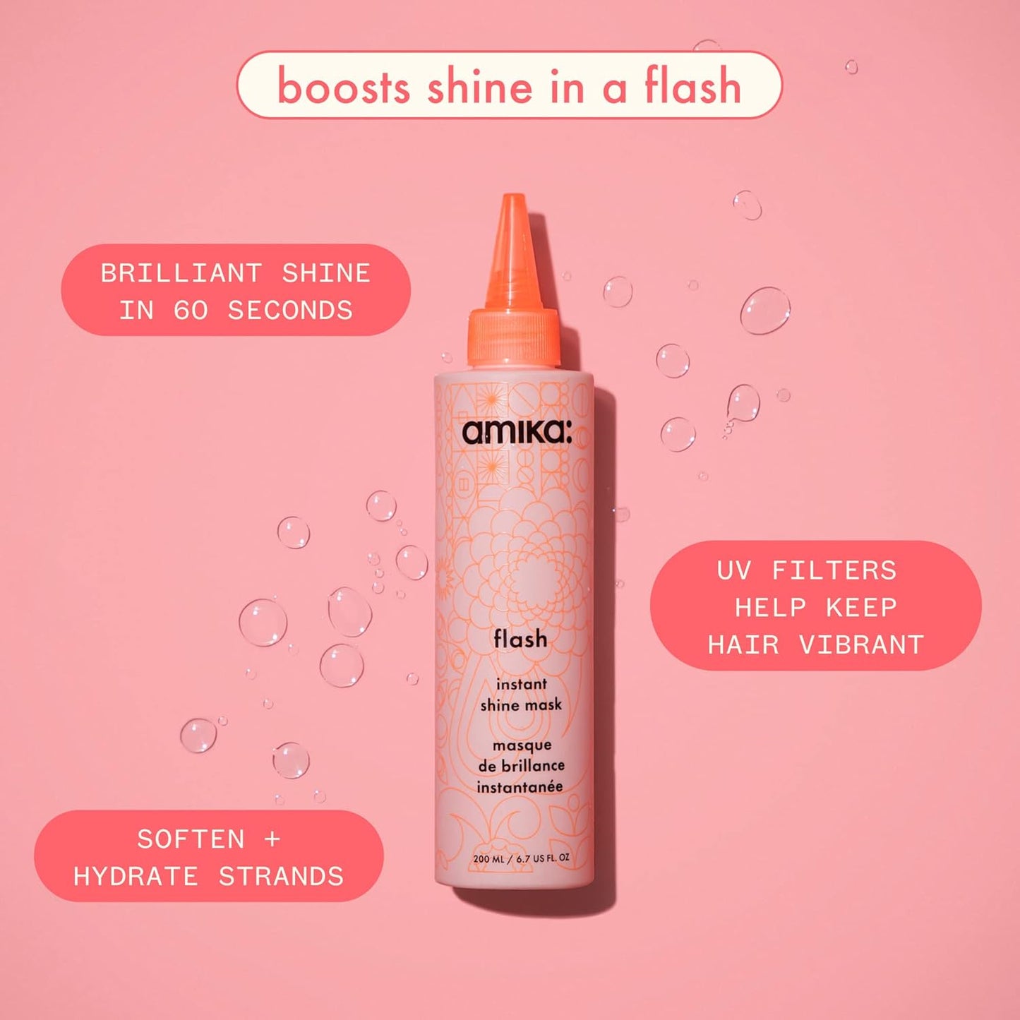 Amika Flash Instant Shine Mask - Deep Conditioning Hair Treatment for Glossy, Radiant Locks