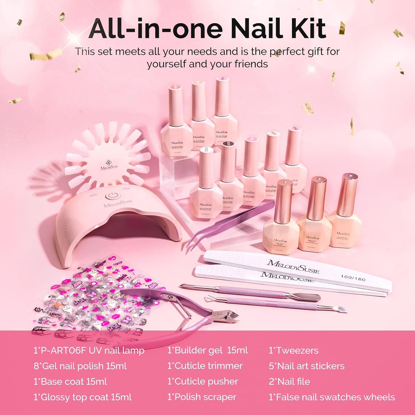 Gel Nail Polish Kit with UV Light - Popular Color Gel, Builder & Glossy Top Coat | Nail Art Tools Included, Perfect Gift for Women & Girls