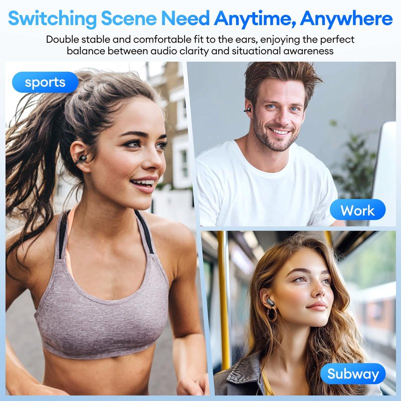 2 in 1 Clip on Open Ear Headphones Wireless Earbuds, 0 Delay Bluetooth 6.0, Ultra-long 140H Play, Auto L-R Recognition Touch Control, Hybrid Noise Reduction for Work Fitness Daily Use, Ctbuds Black