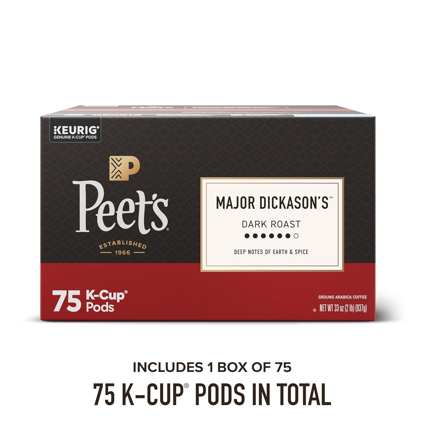 Peet's Coffee Dark Roast K-Cup Pods - Major Dickason's Blend | 75 Count 100% Arabica Coffee