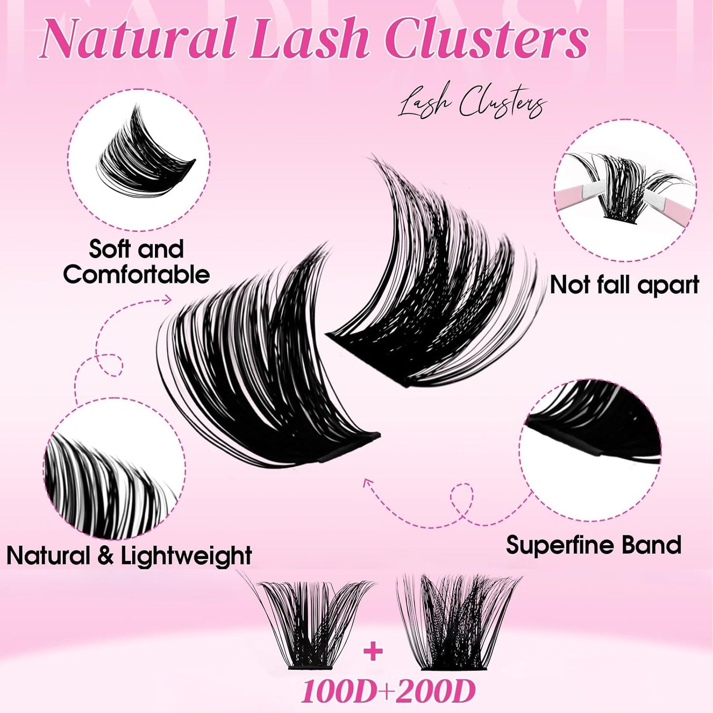 FADLASH Natural Eyelash Clusters - Fluffy 100D/200D Extensions | DIY Home Use, 8-16mm D Curl, 2 Pack