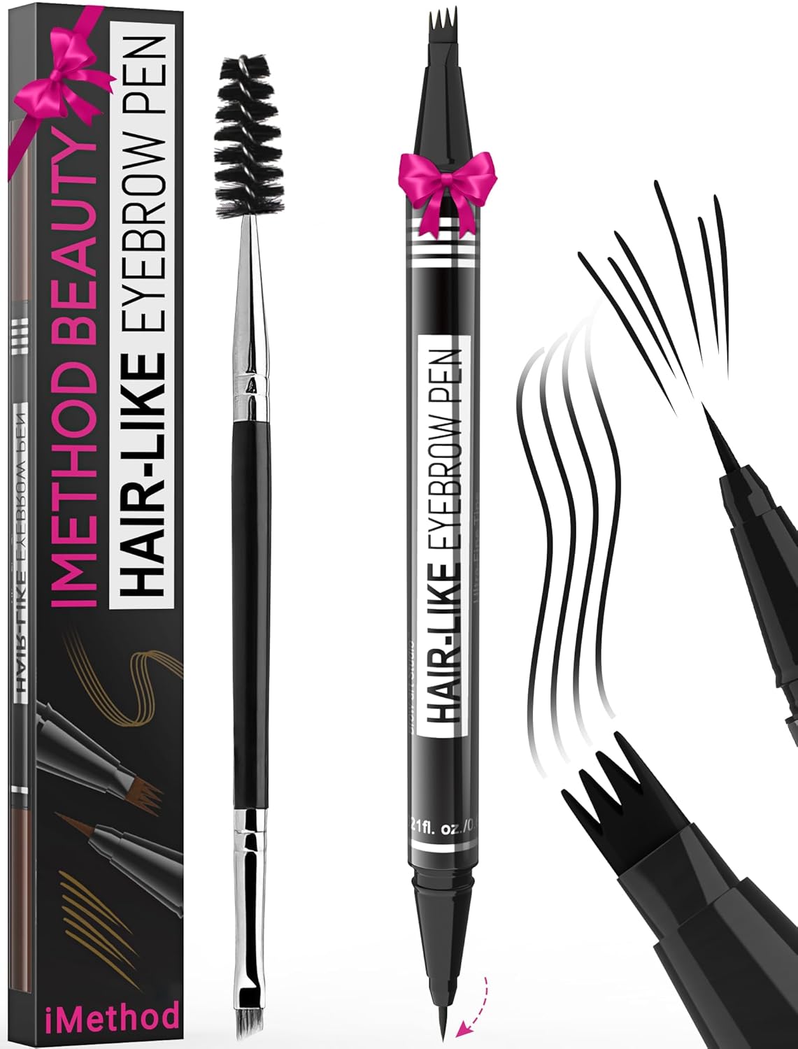 Eyebrow Pen - 2-in-1 Eyebrow Pencil with 4-Fork & Brush Tip for Natural Hair-Like Brows | Dark Brown