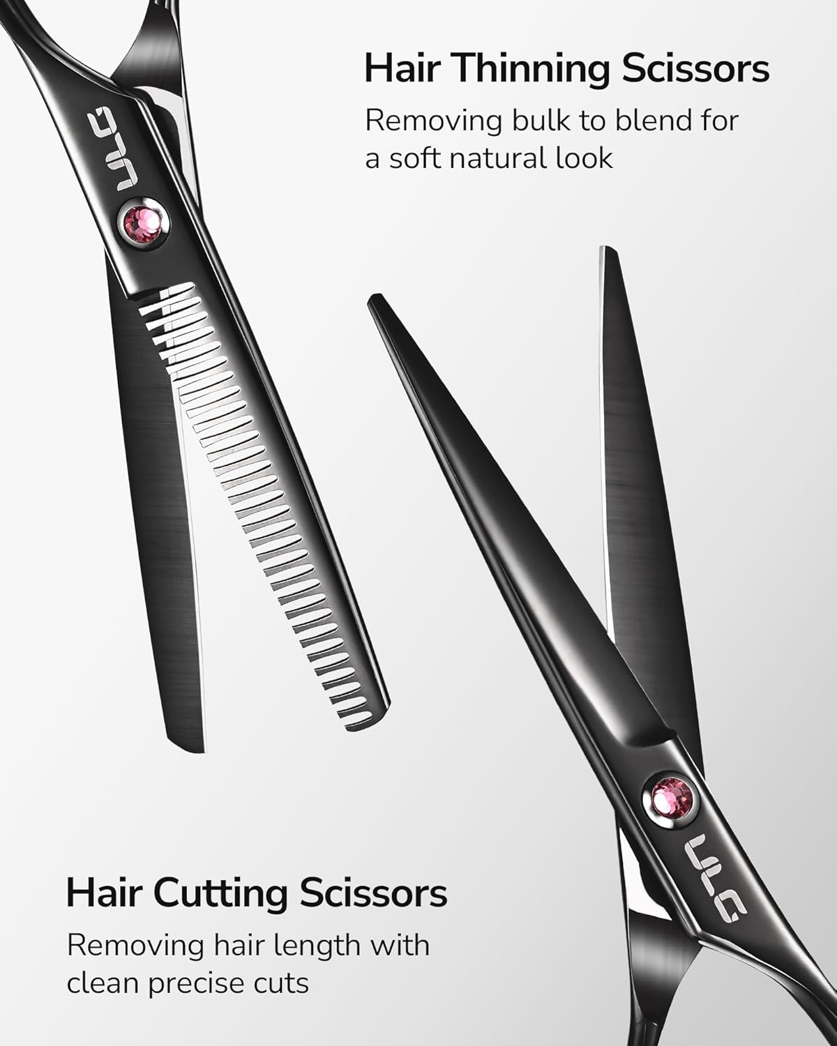 Professional Hair Cutting Scissors Kit - Thinning Shears & Razor Edge | 6.5 Inch Japanese Stainless Steel, Black