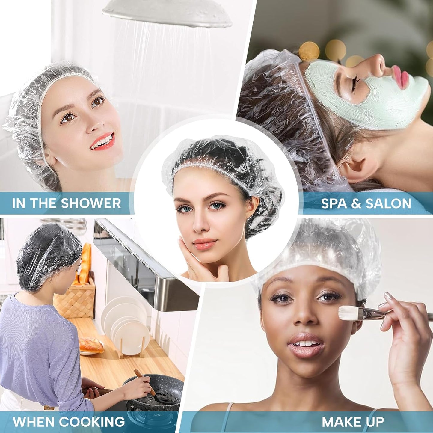 30PCS Disposable Shower Caps - Large Thick Waterproof Hair Covers for Women | 20.5" Clear Spa & Travel Use