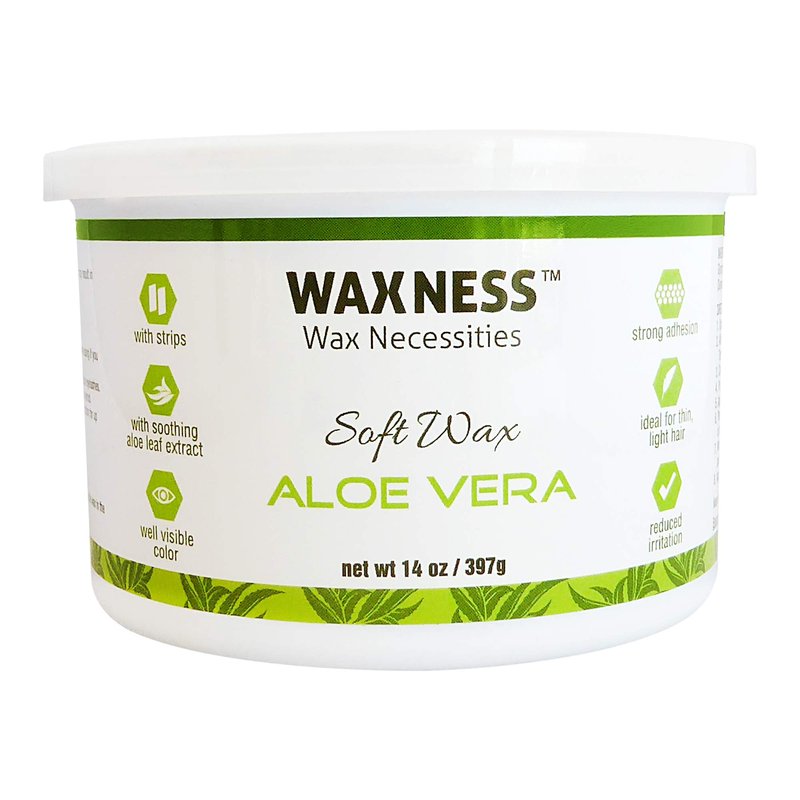 Waxness Soft Wax Tin Aloe Vera 14 oz (400 g) – Professional Strip Wax with Aloe Vera for Face & Body, Smooth Application – Made in Italy