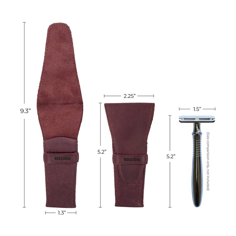 Hide & Drink, Leather Safety Razor Case, Shaving Accessories, Personal Care Essentials, Handmade Includes 101 Year Warranty (Sangria)