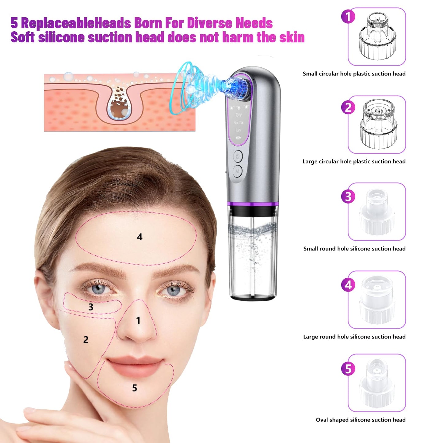 Blackhead Remover Suction Pore Vacuum Hydro Facials Hydrating Pore Cleaner Machine Pimple Extractor with USB Charging Cable Beauty Device