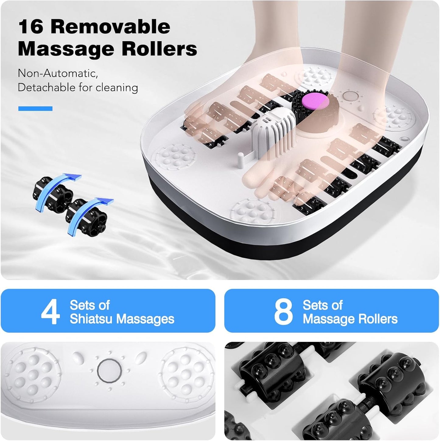 Collapsible Foot Spa Bath with Heat & Remote Control | Bubble Massage, Temperature Control, 16 Rollers, Pumice Stone