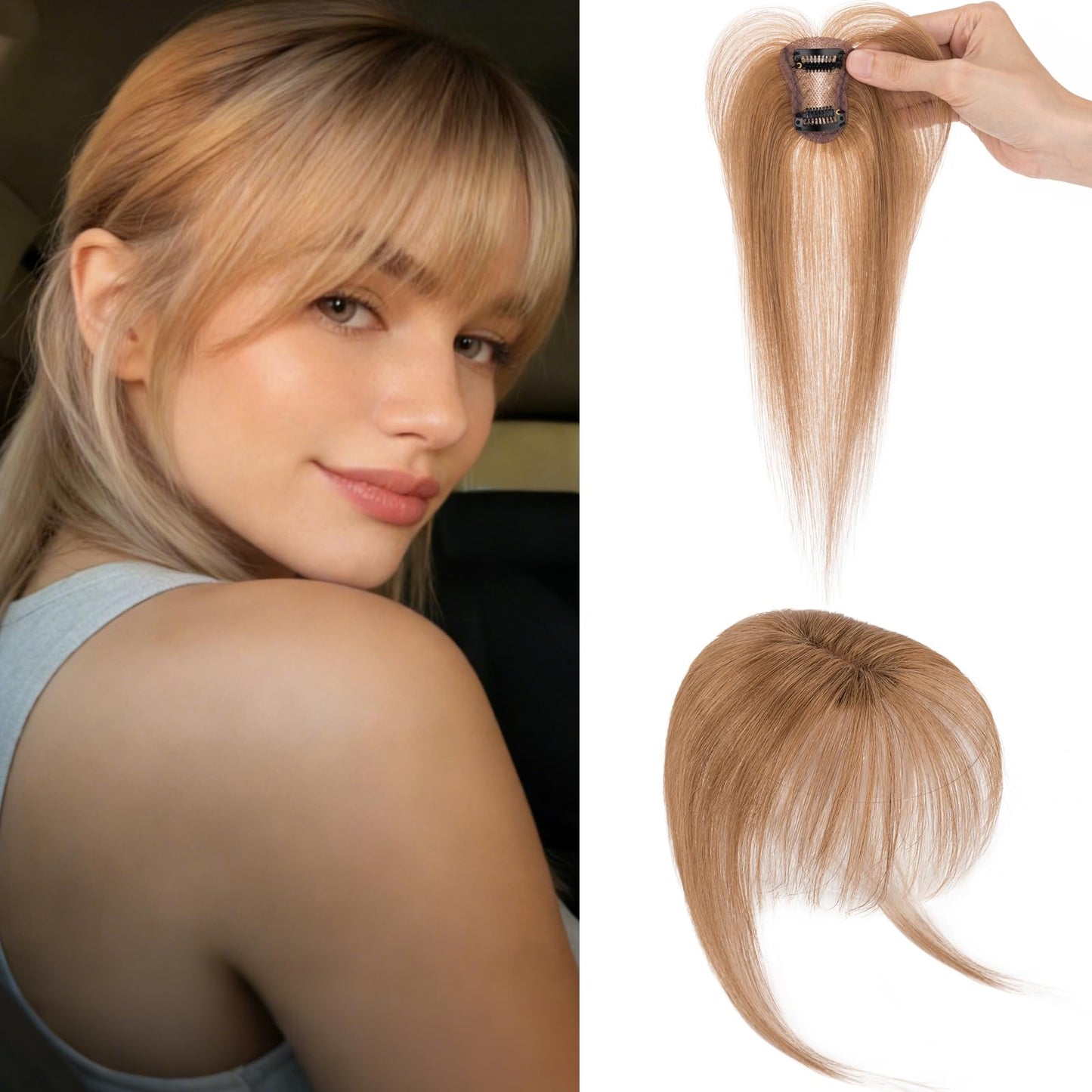 Benehair Clip on Bangs Real Human Hair with 360° Full Coverage, 3D Air Bangs for Daily Wear, Wispy Bang Natural Seamless Fit for Women French Bang Light Brown #06