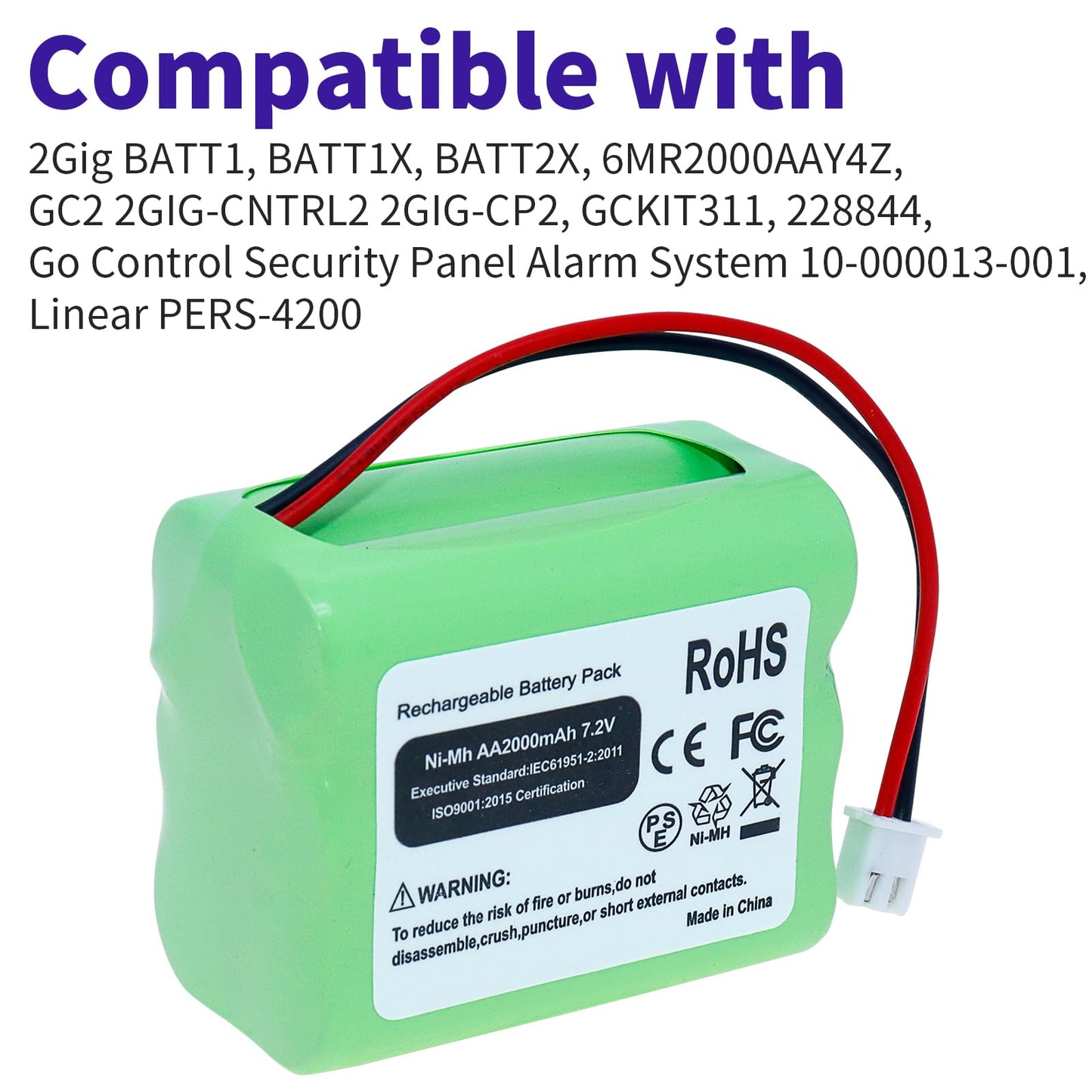 Re-Batt Battery Replacement for 2Gig BATT1, BATT1X, BATT2X, 6MR2000AAY4Z, GC2 2GIG-CNTRL2 2GIG-CP2, GCKIT311, 228844, Go Control Security Panel Alarm System 10-000013-001, Linear PERS-4200