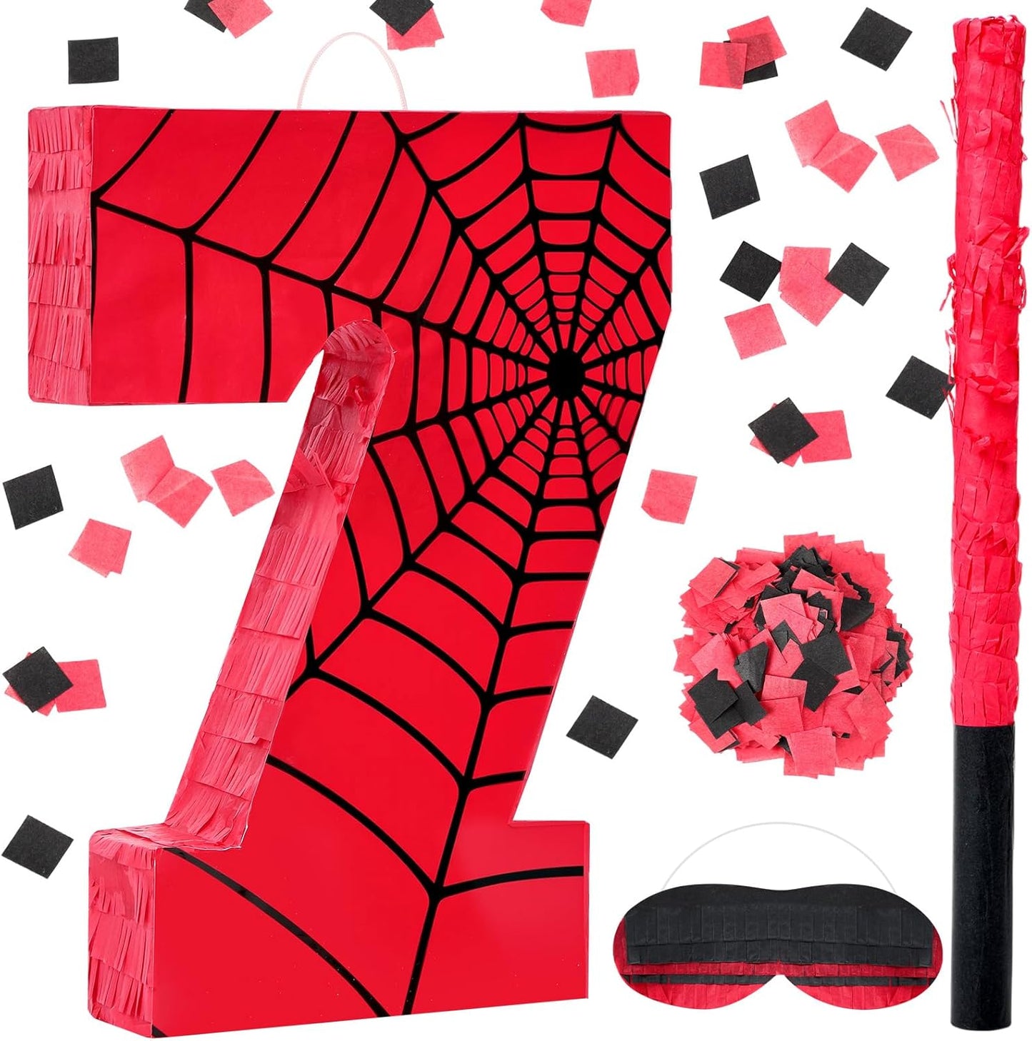 Spider Web Piñata Bundle - Number 4 Piñata for Kids Birthday Party | Red & Blue, 15.75 x 11 x 2.8 In