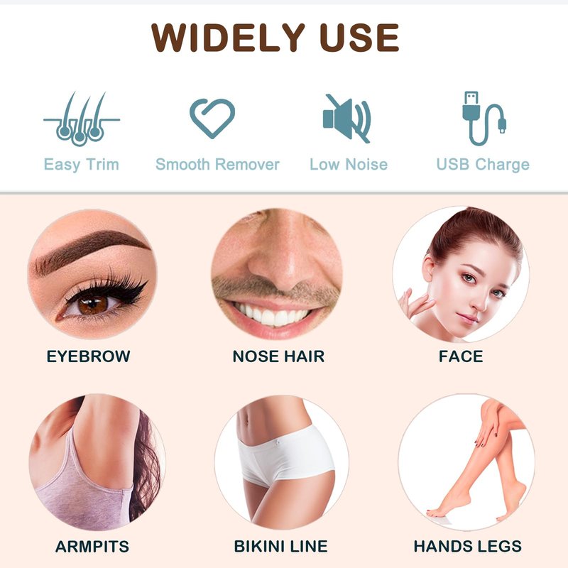 Facial Hair Removal Eyebrow Trimmer - Facial Shaver Device 2 in 1 Remover for Face Peach Fuzz Eyebrow Nose Ear Hair Chin Lips Armpit with LED Light Rechargeable for Women Men Travel Size (White)