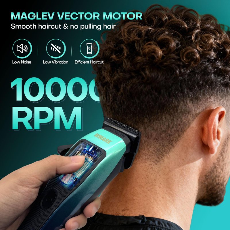 WMARK Hair Clippers for Men Professional Barber Clippers for Hair Cutting Kit Cordless Hair Clippers Maglev Vector Motor 10000RPM, DLC Fade Blades, USB-C Rechargeable NG-X1 Polar