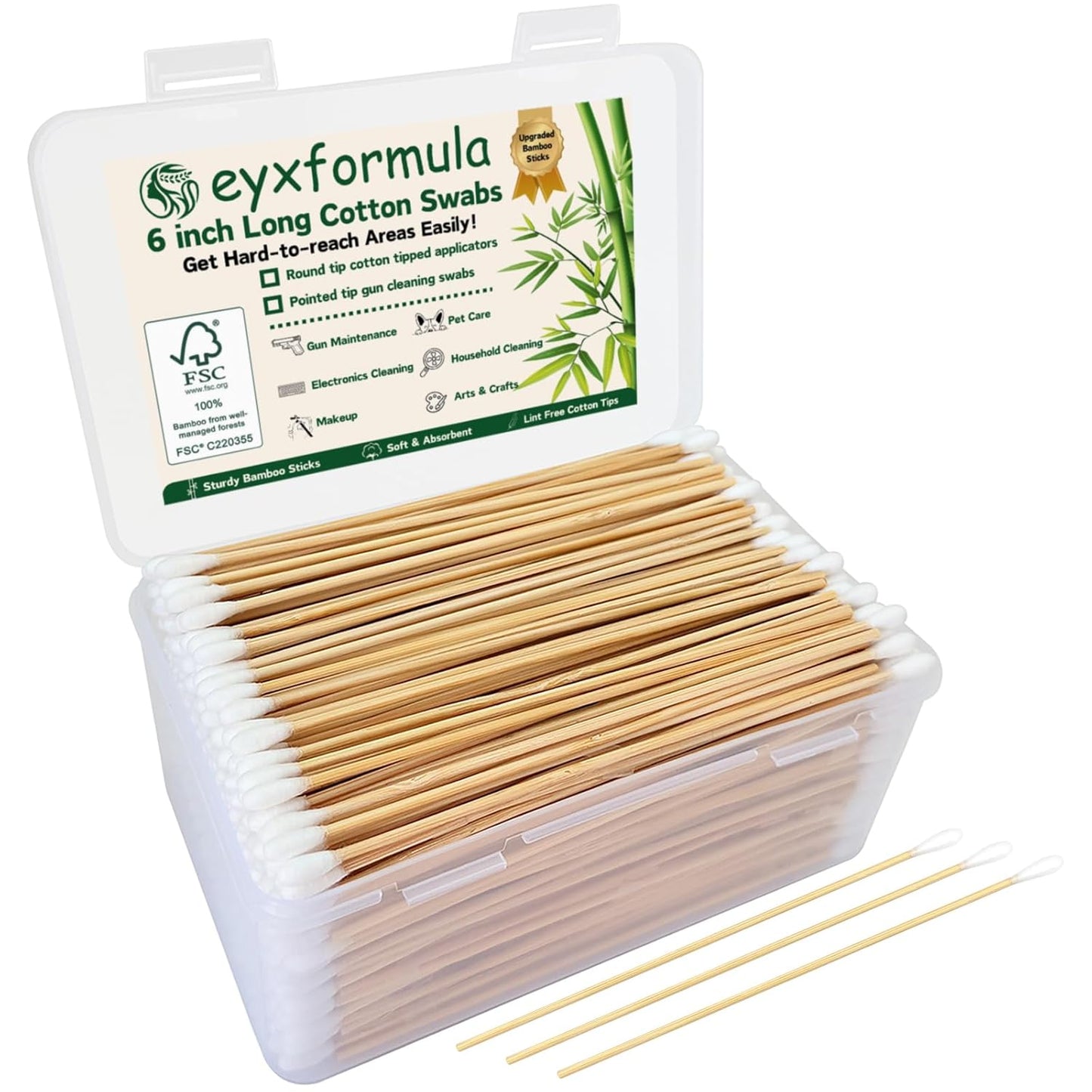 Eyxformula 500 PCS Cotton Swabs - 6 Inch Bamboo Sticks for Dog Ear Cleaning, Makeup & Crafts | Lint-Free Applicators
