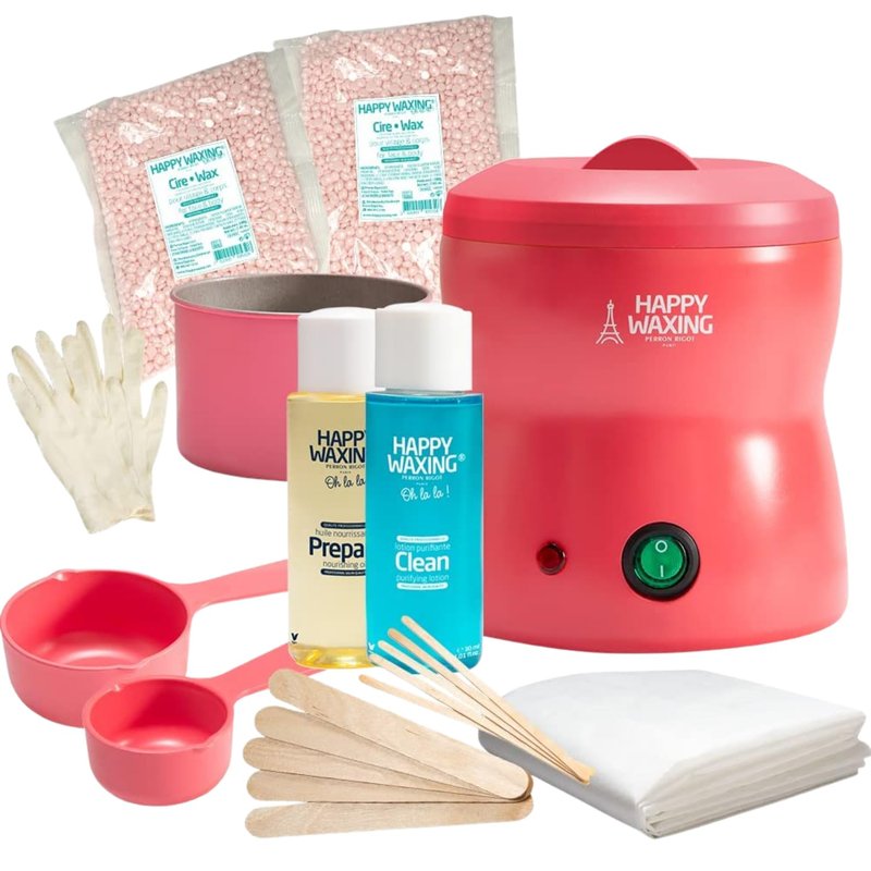 Happy Waxing Premium Home Waxing Kit by Perron Rigot - The Original Pain-Free Hard Wax - Automatic Heater, Measuring Cups & Hypoallergenic Beads for Brazilian, Face & Body - Complete Salon Set