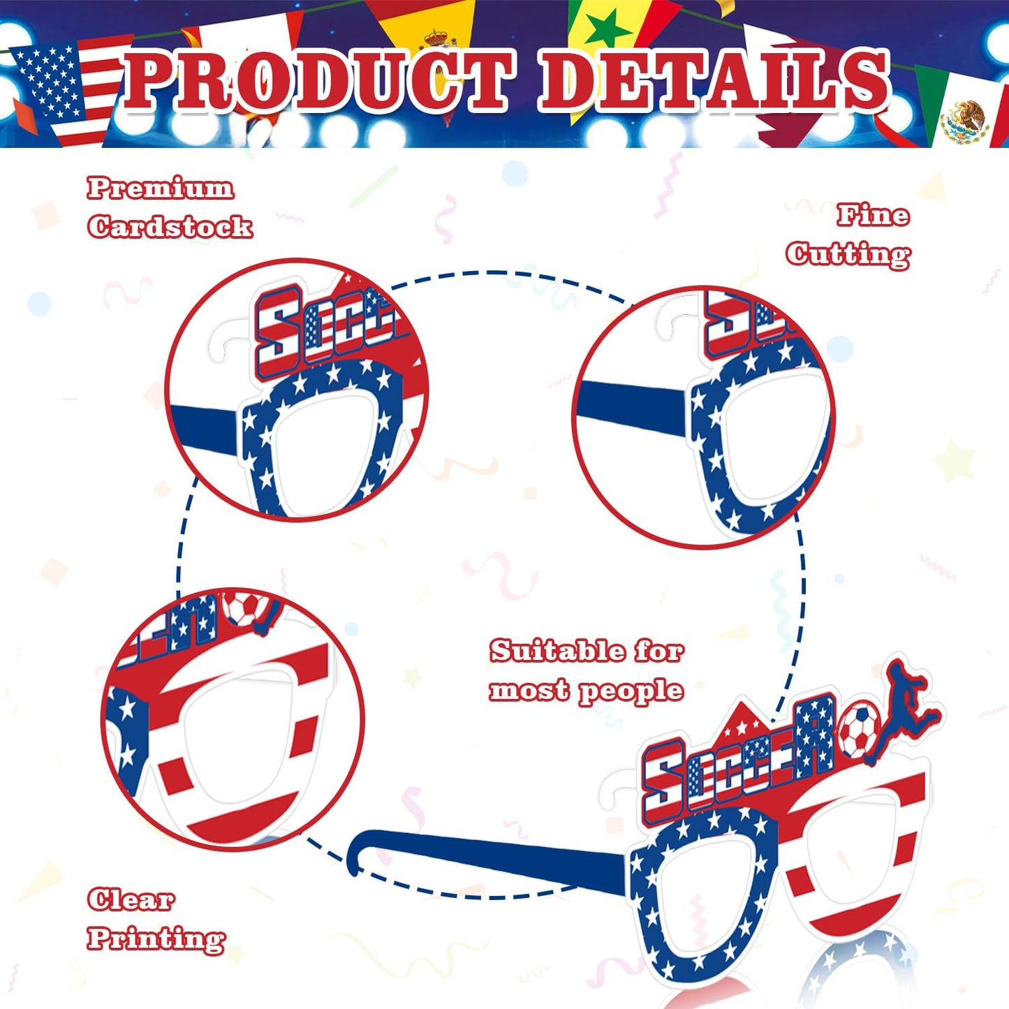 Actilize 12 Pcs Soccer Glasses Novelty Sunglasses with Country Flag Designs, International Flag Party Favors, Sports Eyewear for Soccer Themed Birthday, Tailgate, BBQ, Outdoor Events
