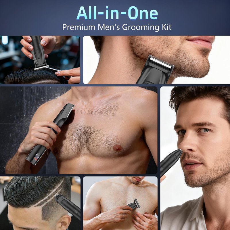 Manscape Body & Beard Trimmer for Men, 6-in-1 Electric Razor Grooming Kit Men's Gift, Nose Hair Trimmer, Ball Pubic Groin Shaver No Nick, Waterproof, LED Display, Rechargeable, Type-C Dock Charging
