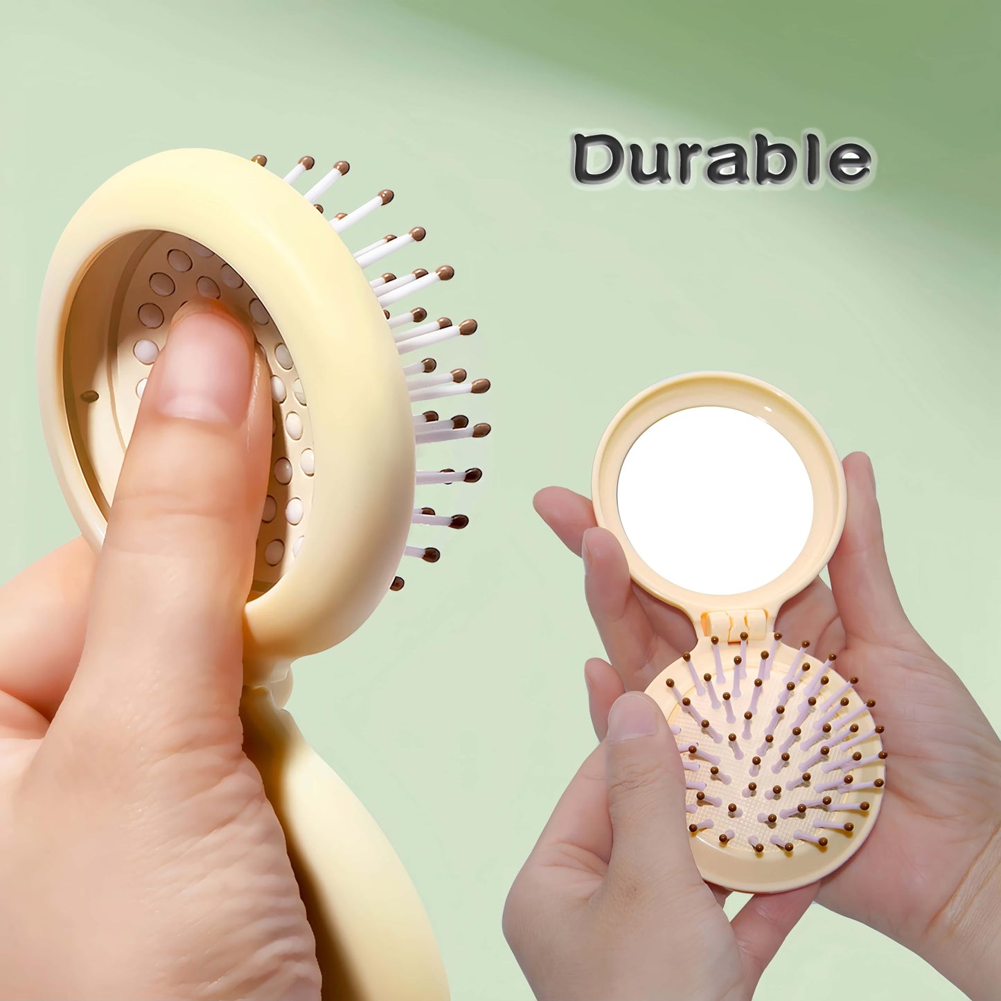 Arthaxi Travel Hair Brush with Small Mirror, Gifts for Women, Compact Mirror with Mini Brush, Folding Purse Hairbrush, Mini Hair Brush and Mirror Combo, Small Hairbrushes in Box , Baby Yellow,1 Pack
