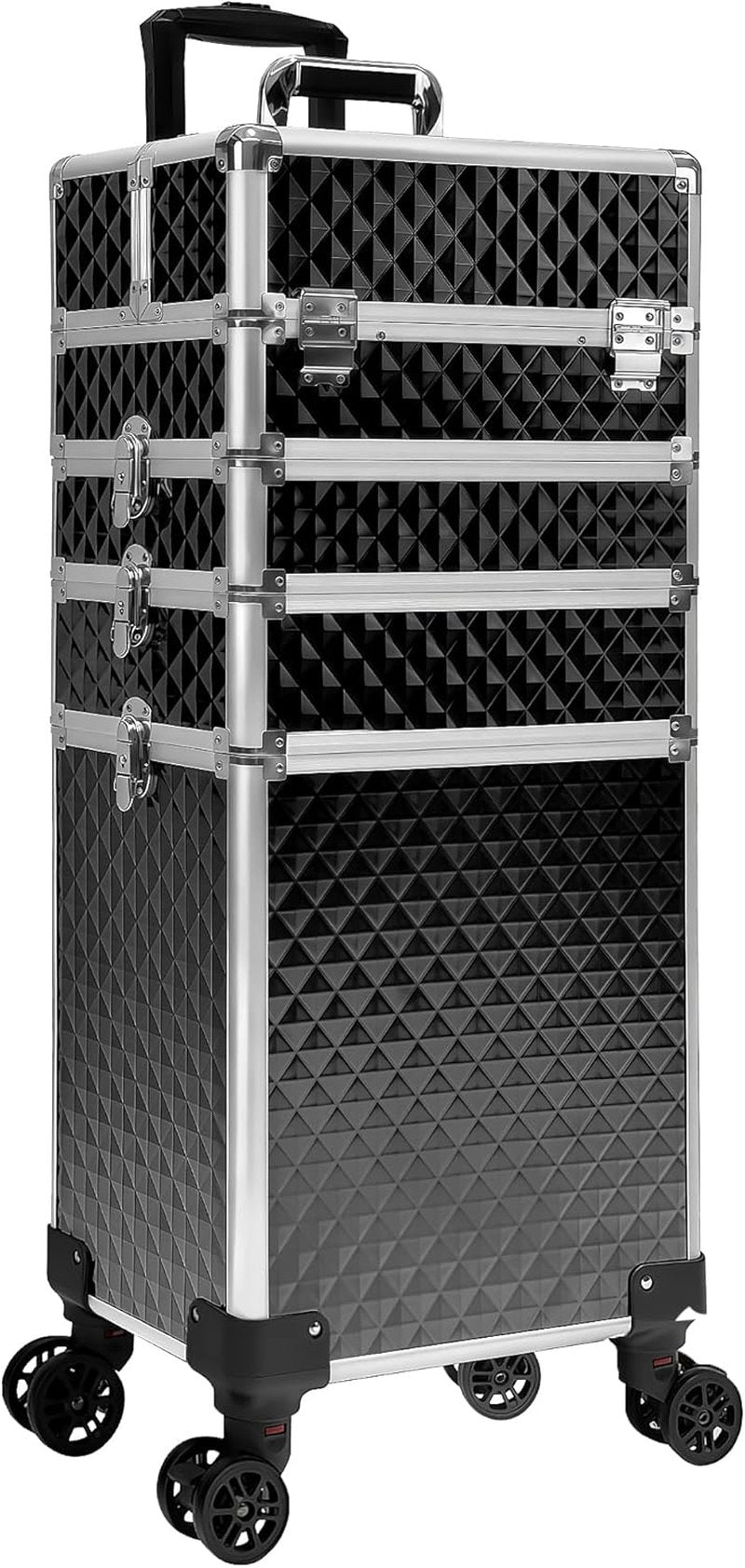 Rolling Makeup Train Case - 5 in 1 Professional Cosmetic Organizer on Wheels | Large Black Storage for Hairstylists & Artists