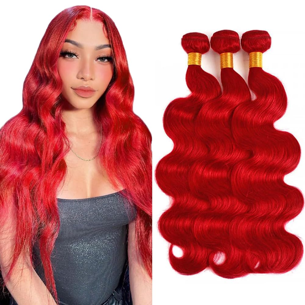 DiexrLamx Red Bundles Burgundy Body Wave Bundle 28 30 32 Inch Grade 8A Unprocessed Brazilian Hair 3 Bundles Braight Red Hair Weave