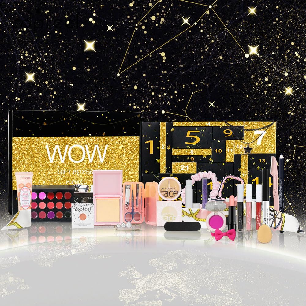 Golden Makeup Set - 24-Day Countdown Calendar for Birthdays & Valentine's Day | Perfect Gift Box for Teen Girls & Women