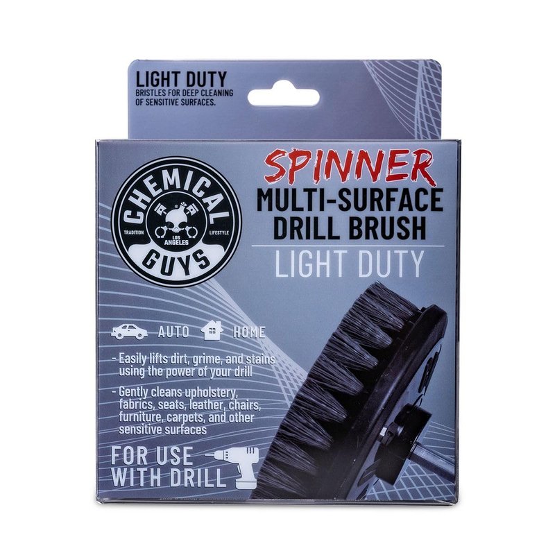 Chemical Guys ACC506 Light Duty Spinner Multi-Surface Drill Brush Attachment (Fits Any Standard Drill - Power Scrubber Removes Stains & Gently Cleans Upholstery, Fabric and Carpet), Gray