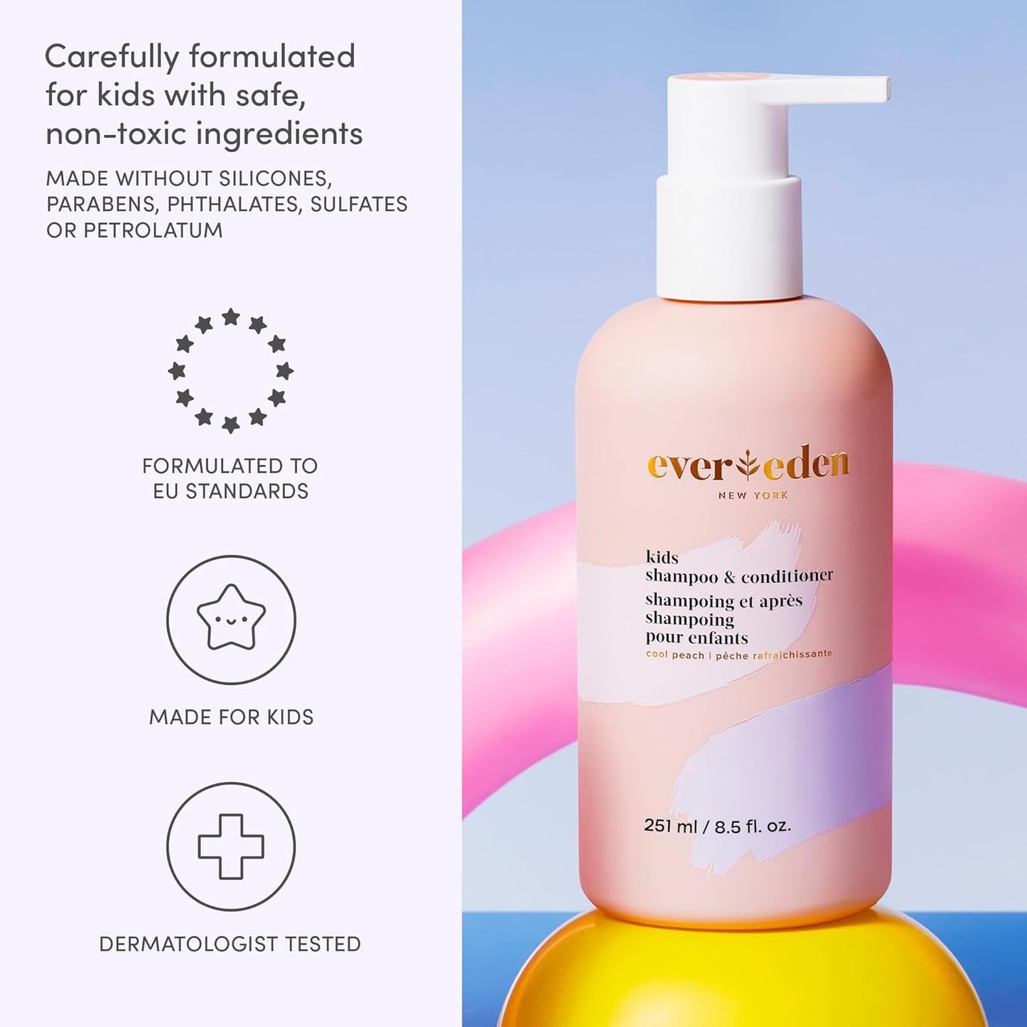 Evereden Kids Shampoo & Conditioner 2-in-1 - Cool Peach, 8.5 fl oz | Vegan, Gentle Care for Healthy Hair & Scalp