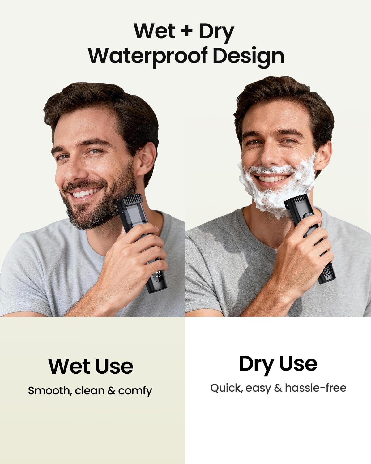 Beard Trimmer for Men - Adjustable Length Stainless Steel Blade | Waterproof Wet/Dry with LCD Display