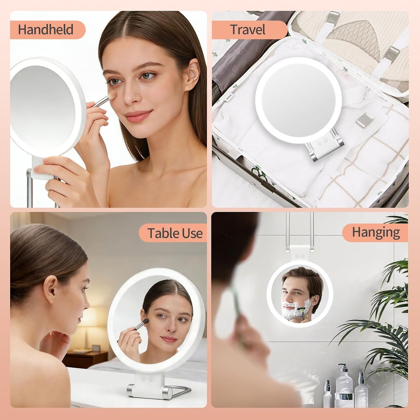 Makeup Mirror with Lights - 1X/30X Magnifying Double-Sided | Adjustable 3 Color Light, Rechargeable 2000mAh
