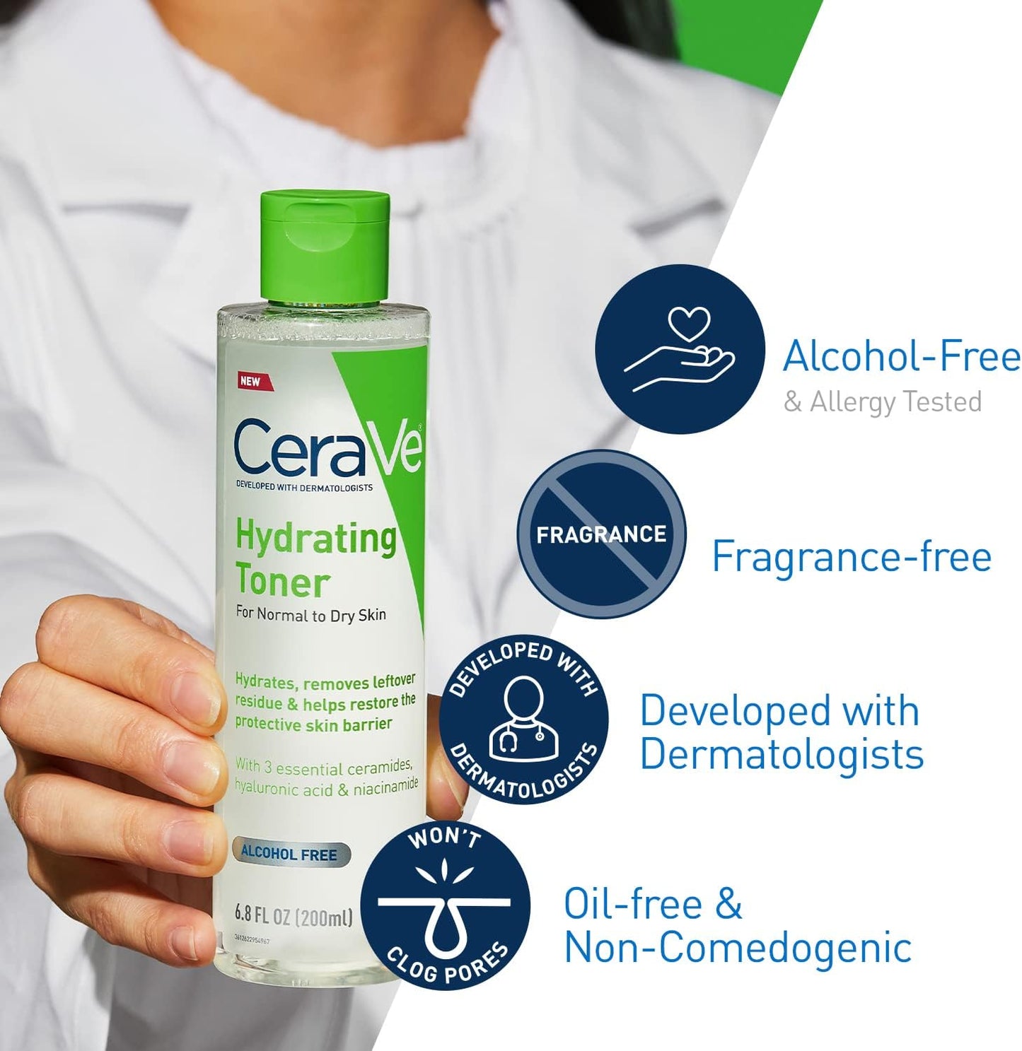 CeraVe Hydrating Toner for Sensitive Dry Skin - Alcohol-Free, Hyaluronic Acid & Niacinamide | 6.8 Fl Oz