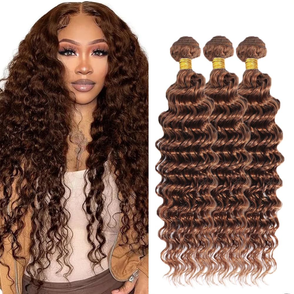 34 34 34 Inch Light Brown Deep Wave Bundle Color 30 Bundle Human Hair Peruvian Virgin Remy 3 Bundles Brown Deep Wave Bundle Hair Extensions 300g