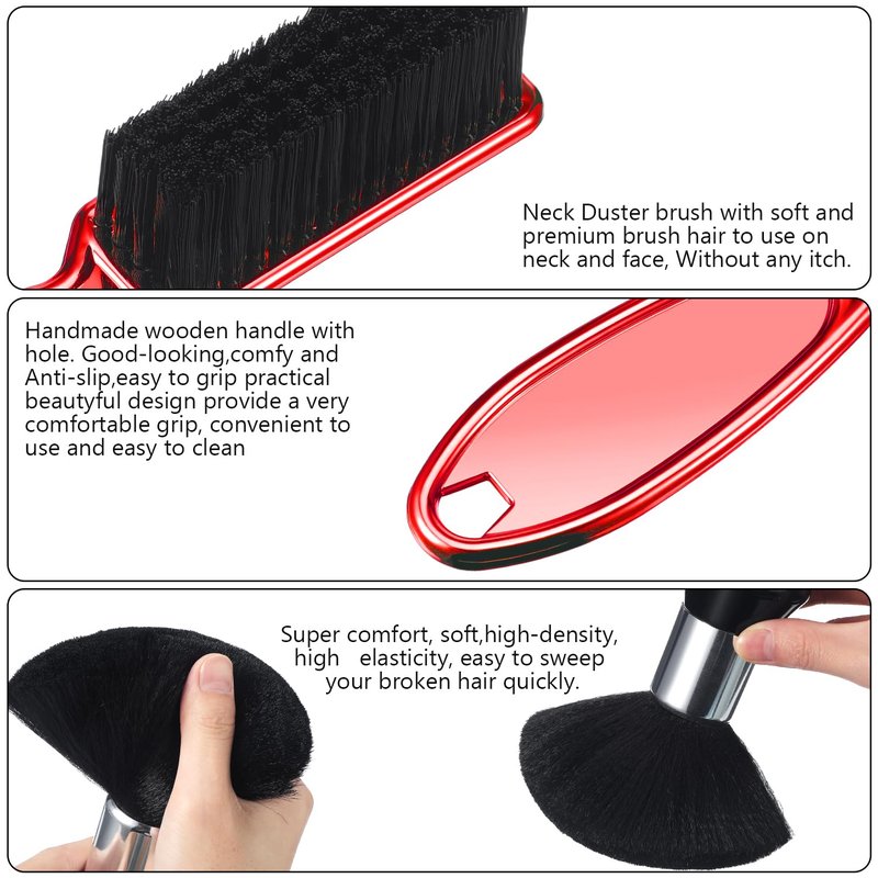 Patelai 3 Pieces Neck Duster Brush Barber Hair Blade Clipper Soft Nylon Trimmer Shaver Razor Cleaning with Storage Bag for Hair Styling(Red)