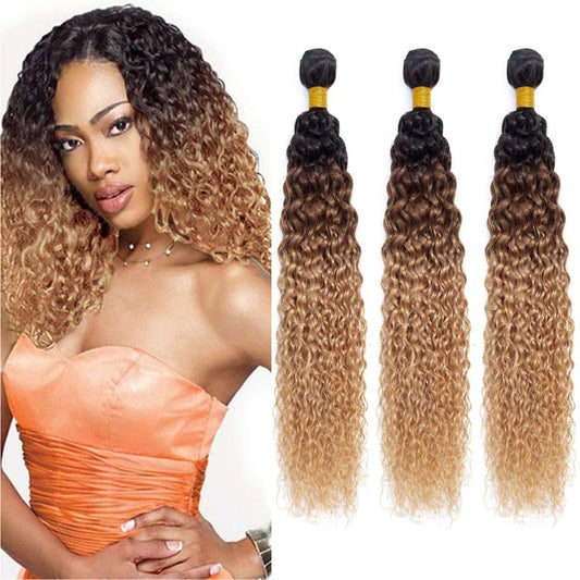 HeioWuio 1B427 Blonde Deep Wave bundles Brazilian Remy Extensions Ombre Three Tone Weaves Real Unprocessed Virgin Hair T1B/4/27 24 Inch