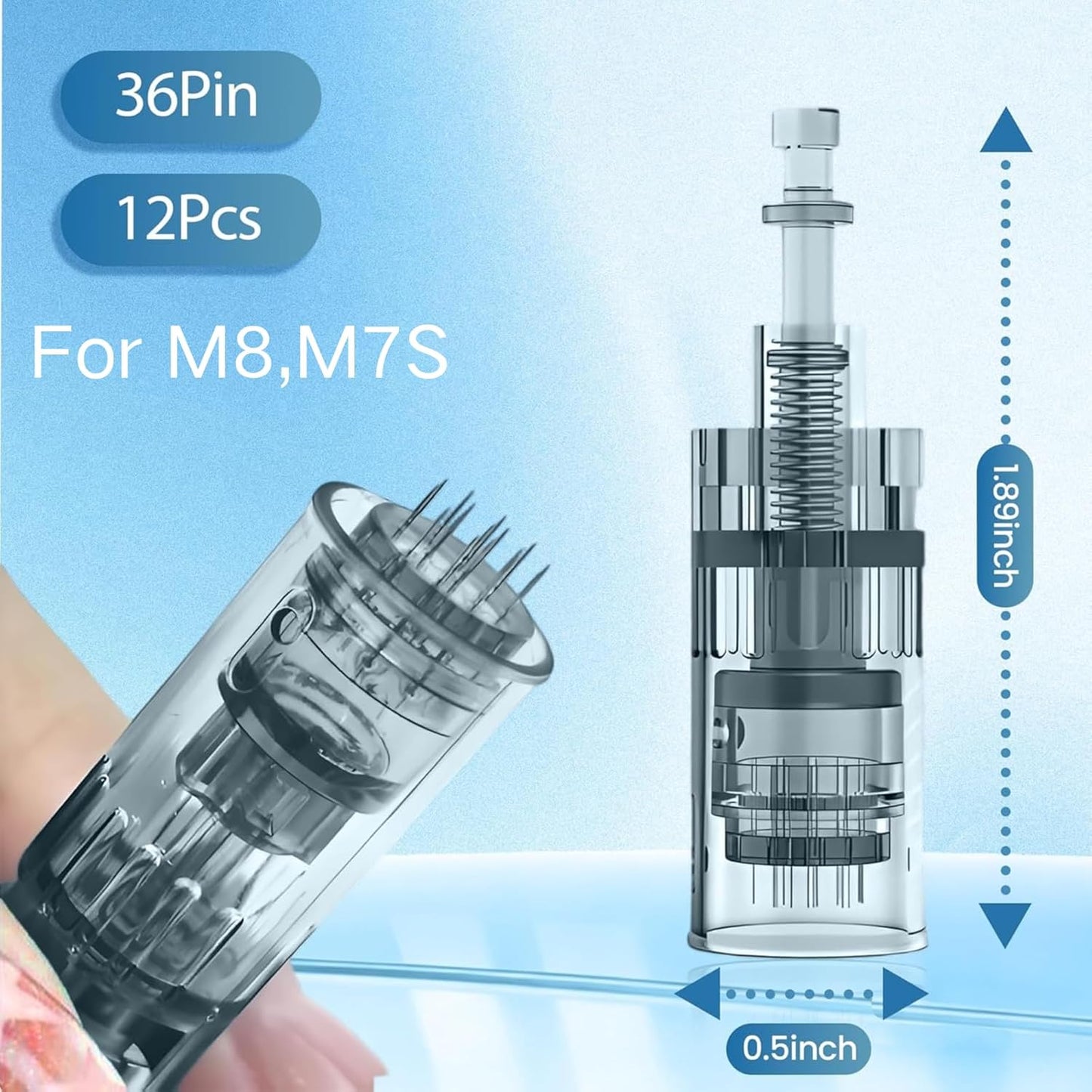 Microneedling Derma Roller Pen Cartridges - 12 Pack 36 Pin 0.25mm for M8 & M7S | At-Home Skin Care