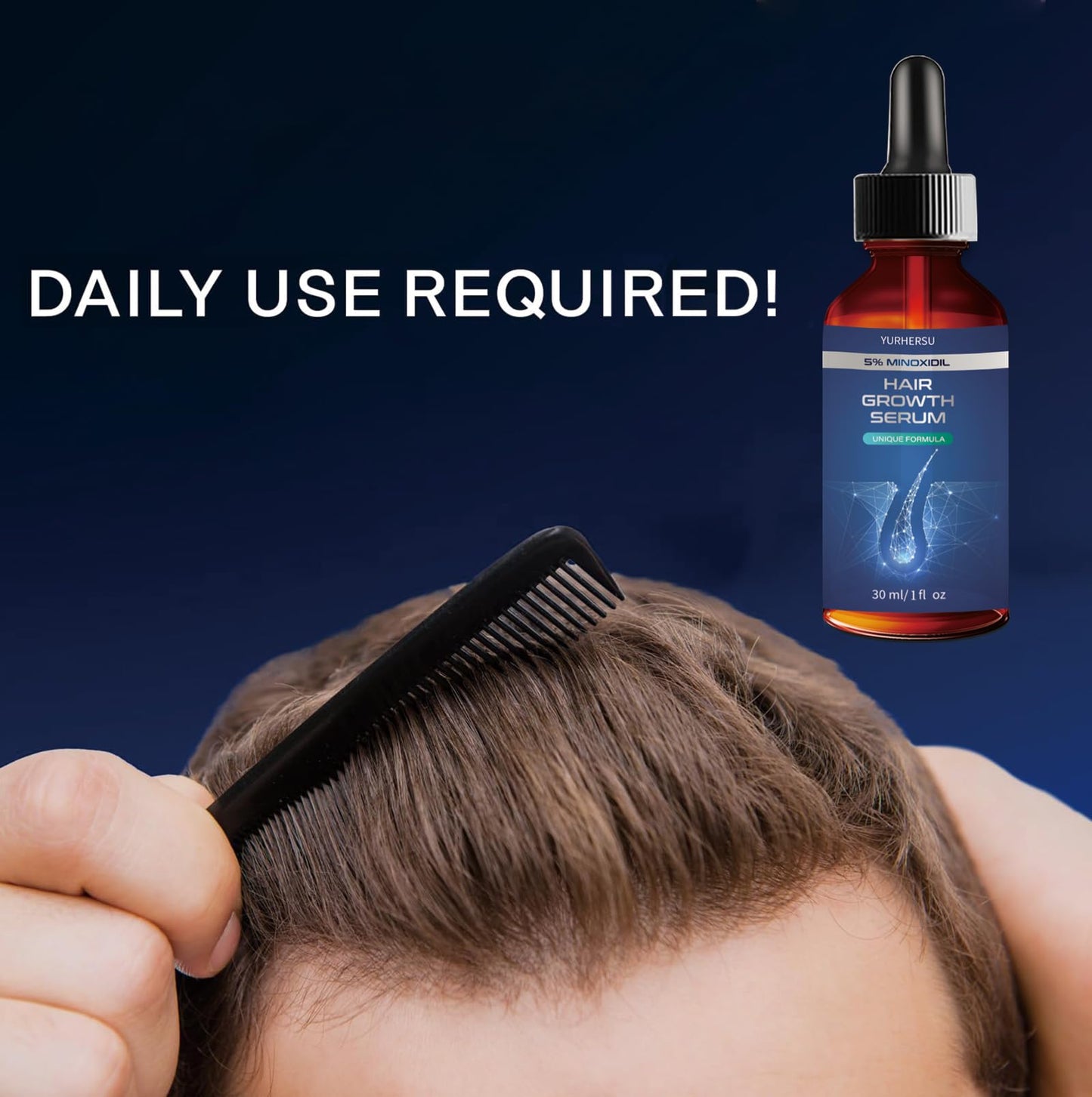 YURHERSU Hair Growth Serum with 5% Minoxidil, Restore Thinning Hair Reduce Hair Loss, Stimulate New Hair Nursing Scalp for Women Men Get Stronger Thicker Longer Hair or Beard-60ml