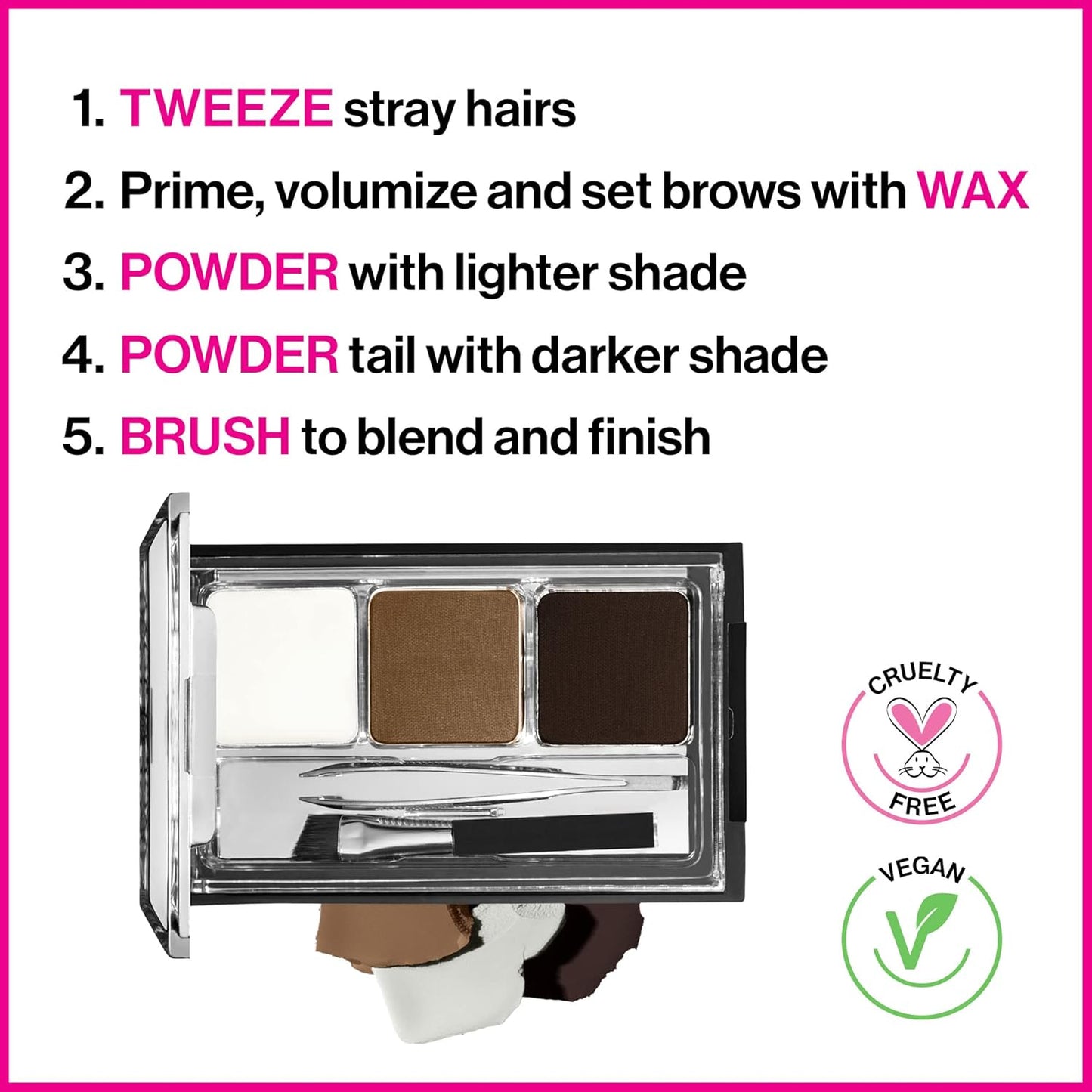 Ultimate Eyebrow Makeup Kit - Long-Lasting Matte Brow Powder, Tweezers & Brush | Dark Brown Compact