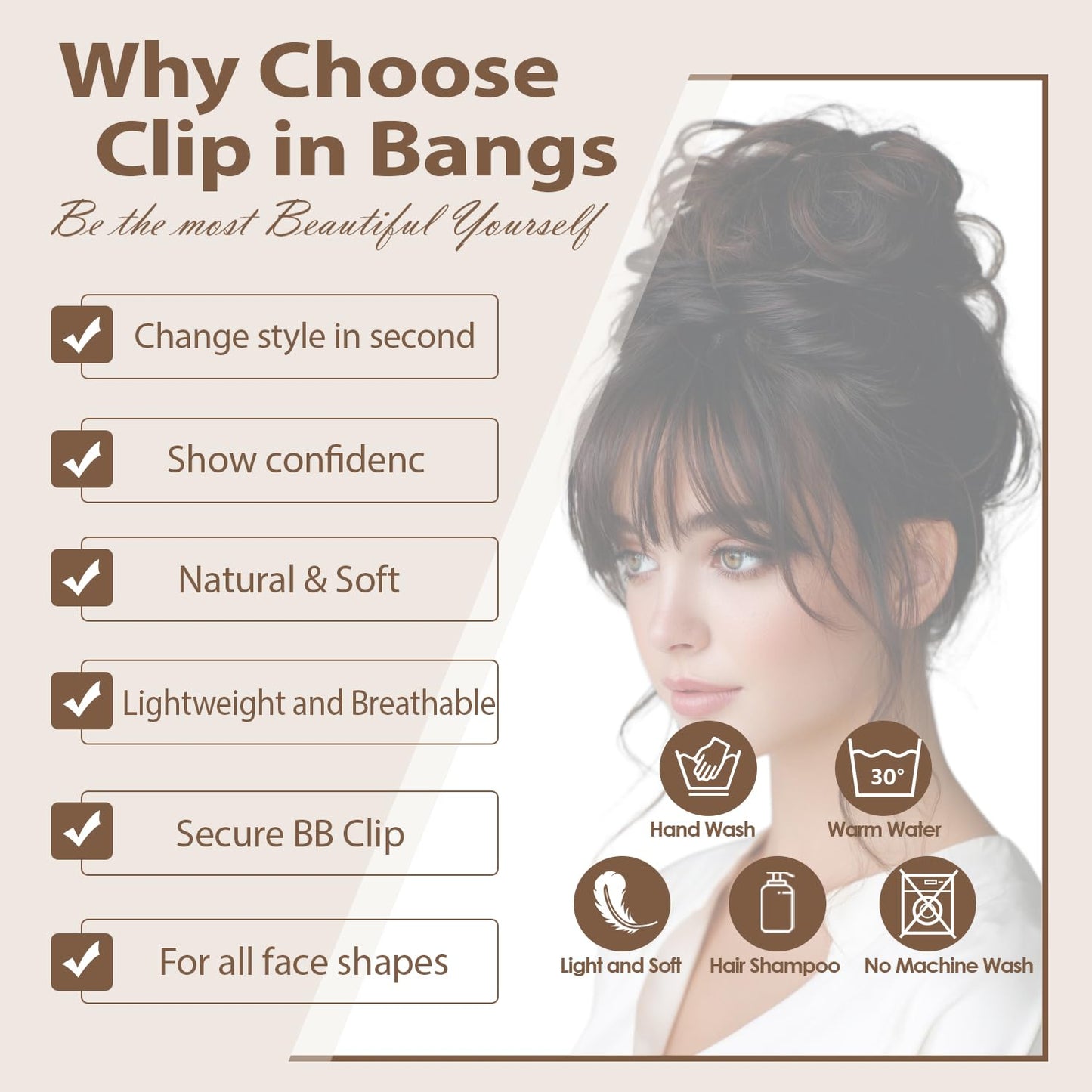 Real Human Hair Clip-In Bangs - Natural Black Soft Layered Hairpieces for Daily Wear | Feathered Fringe Style